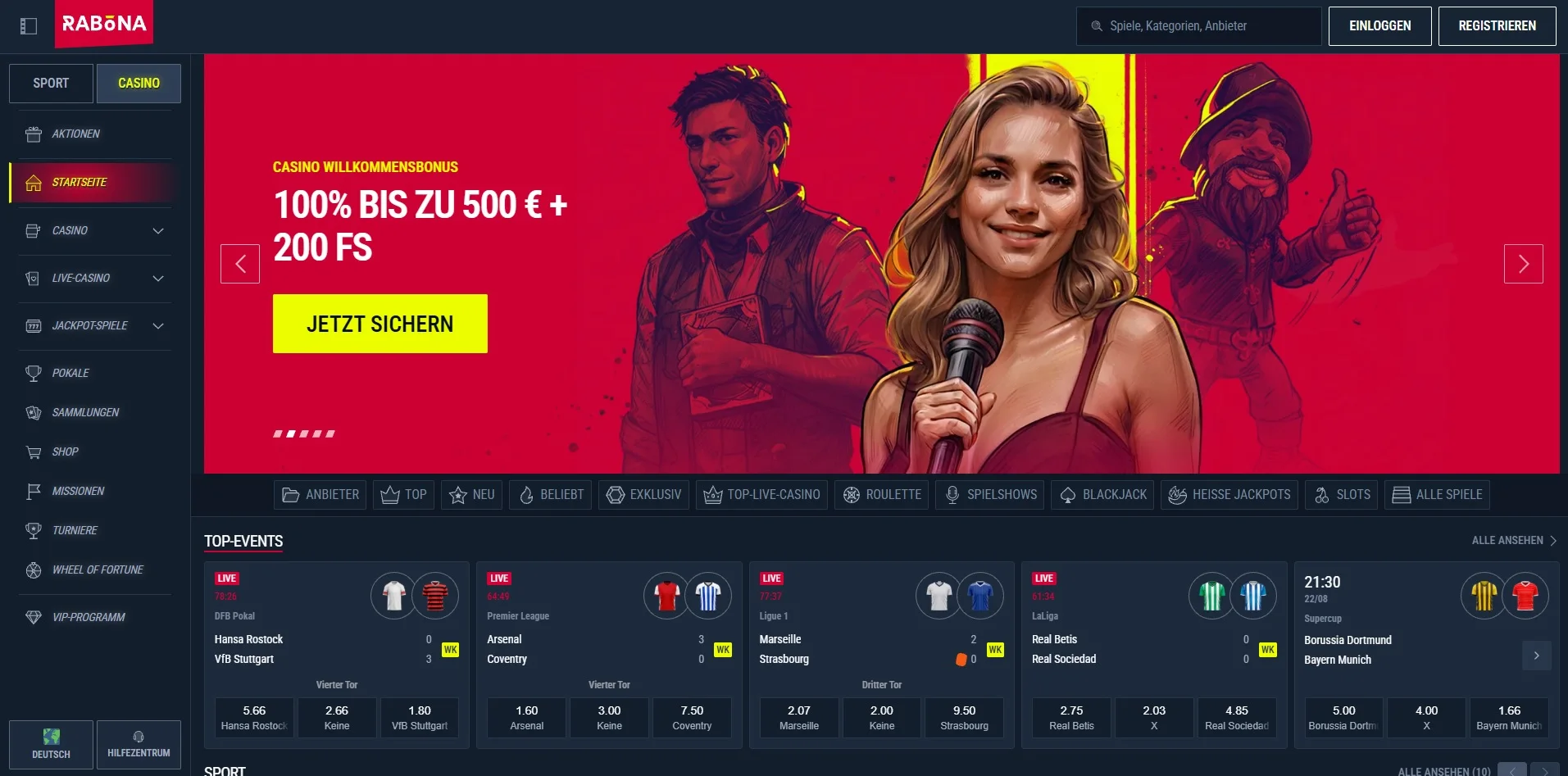 Rabona Casino Screen